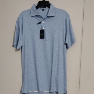 Peter Millar Pale Blue Short-Sleeve Polo with Subtle Pattern